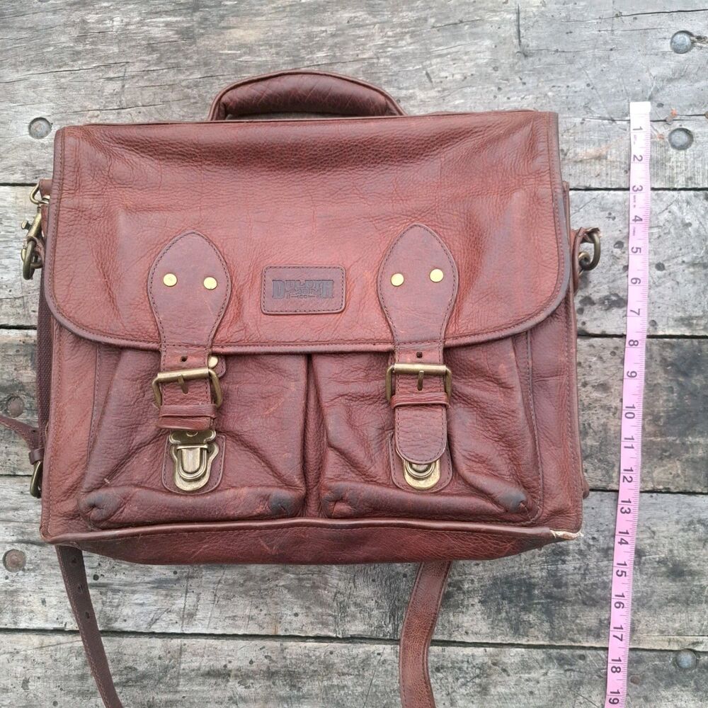 Duluth Trading Co Vintage Brown Leather Messenger Book Laptop Shoulder Bag - Picture 11 of 11